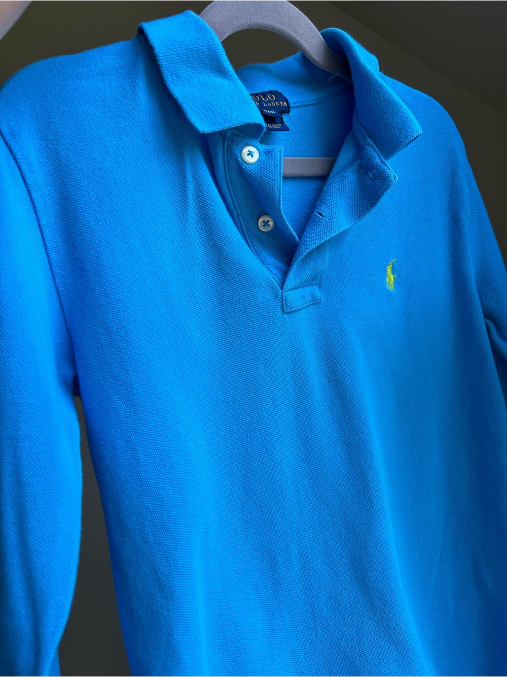 Polo by Ralph Lauren Aqua Blue Long Sleeve Polo with Lime Pony size youth 8
